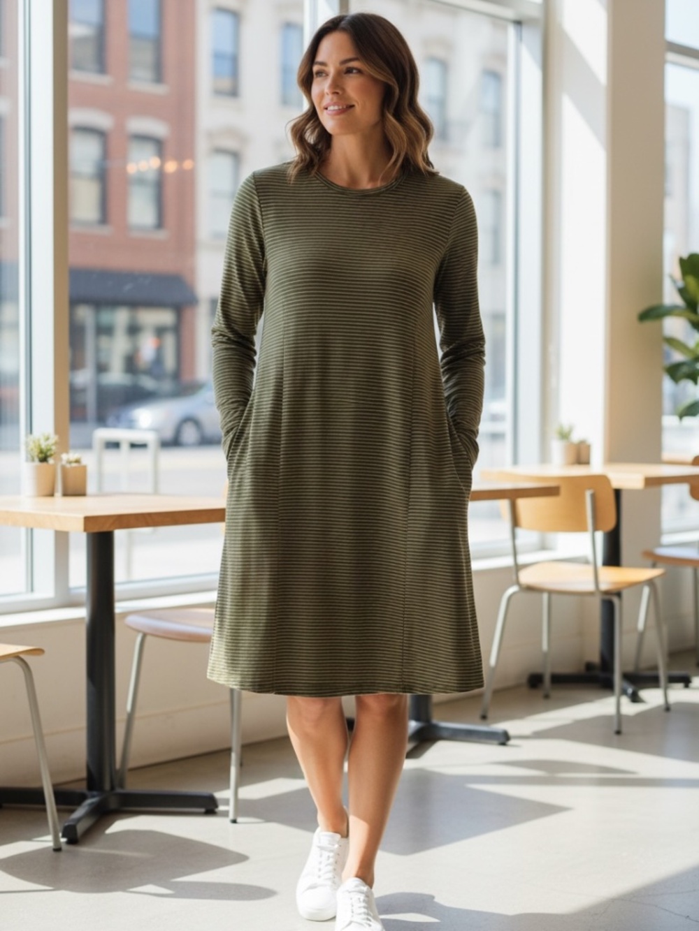 Toad & Co Women’s Green Striped Long Sleeve Dress
